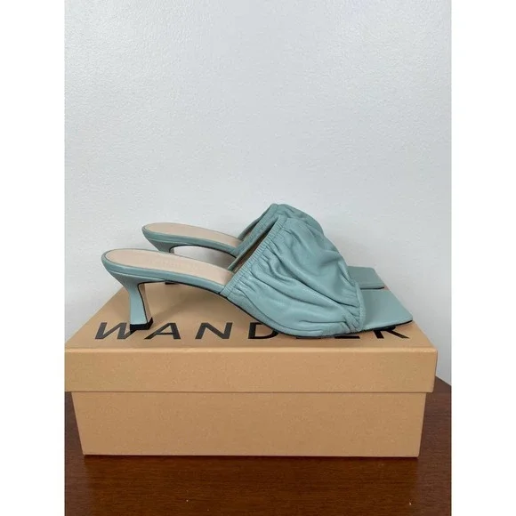 Wandler Ava Kitten Lambskin Leather Heels in Light Blue Size 10.5
